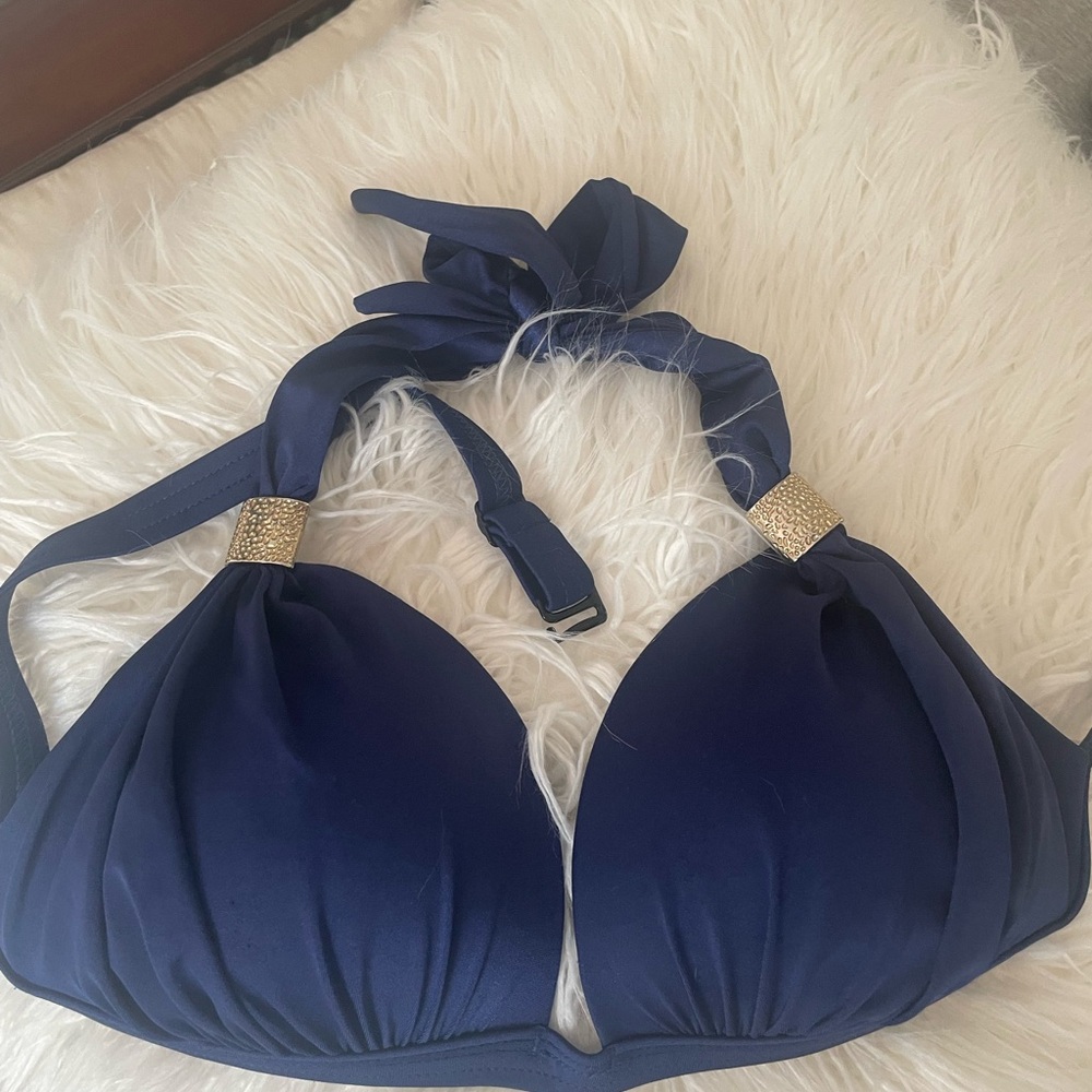 NWOT VENUS Deep Blue Bikini Top with Dark Hardware 32DD/34D/36C